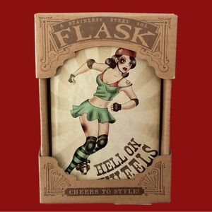 NIB Stainless Steel Hip Flask – Green Roller Derby Retro Style Pinup